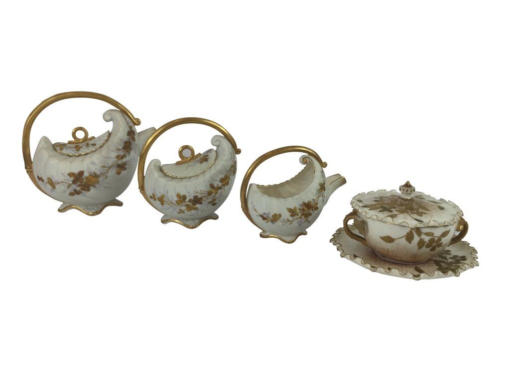 Rare Willets Belleek Consume & Lenox 3 Pc Tea Set (1 of 10)