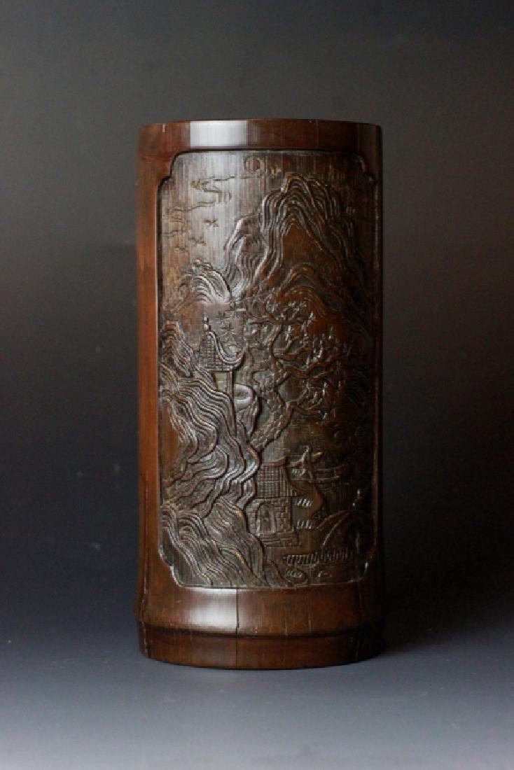 18th C. Chinese Bamboo Carved Brush Pot (1 of 8)