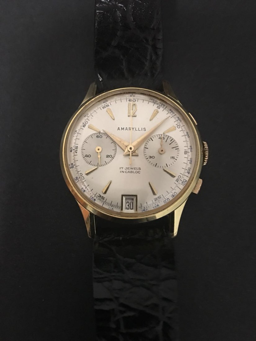 Swiss original chronograph, Amaryllis, 14k gold plated (1 of 5)