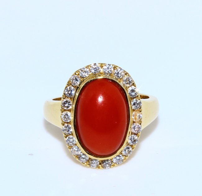 Coral Inlaid Diamond Ring 14k gold (1 of 5)