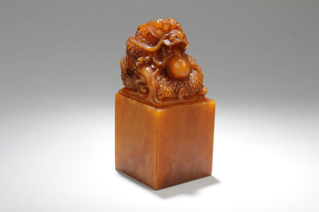 A Chinese Ball-guarding Myth-beast Soapstone Seal (1 of 7)