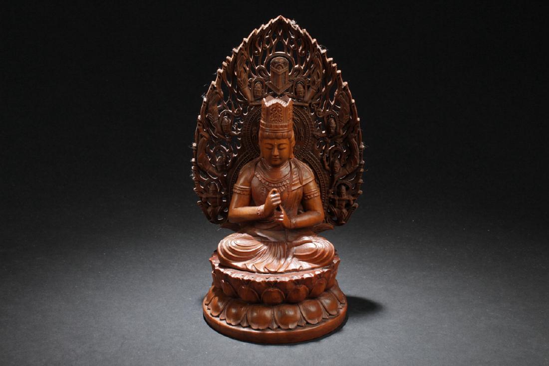 An Aura-seated Chinese Wooden Buddha Statue (1 of 7)