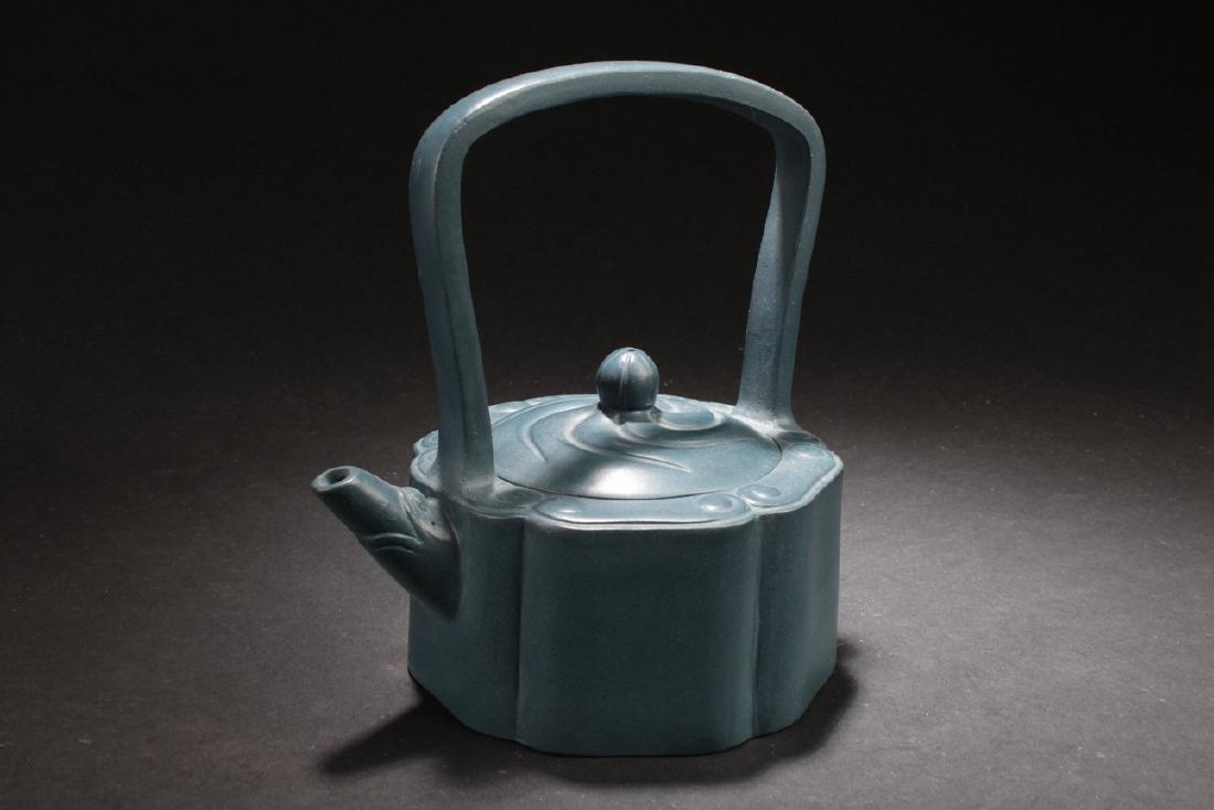An Estate Chinese Blue Handled Tea Pot (1 of 6)