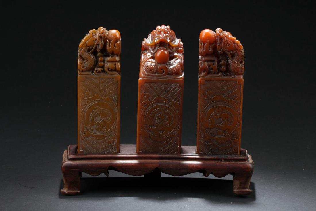 Three Chinese Estate Dragon-decorating Soapstone Seals (1 of 7)
