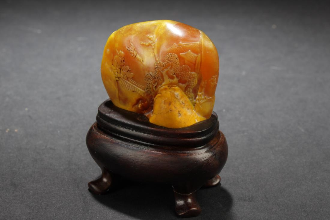 An Estate Chinese Mountainview Soapstone Figure: An Estate Chinese Mountainview Soapstone Figure. Width: 1.6 (inch). Height: 1.15 (inch).