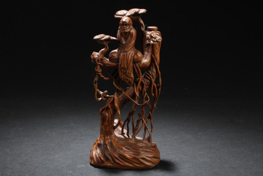 A Root-seated Chinese Lohan Estate Wooden Statue (1 of 8)