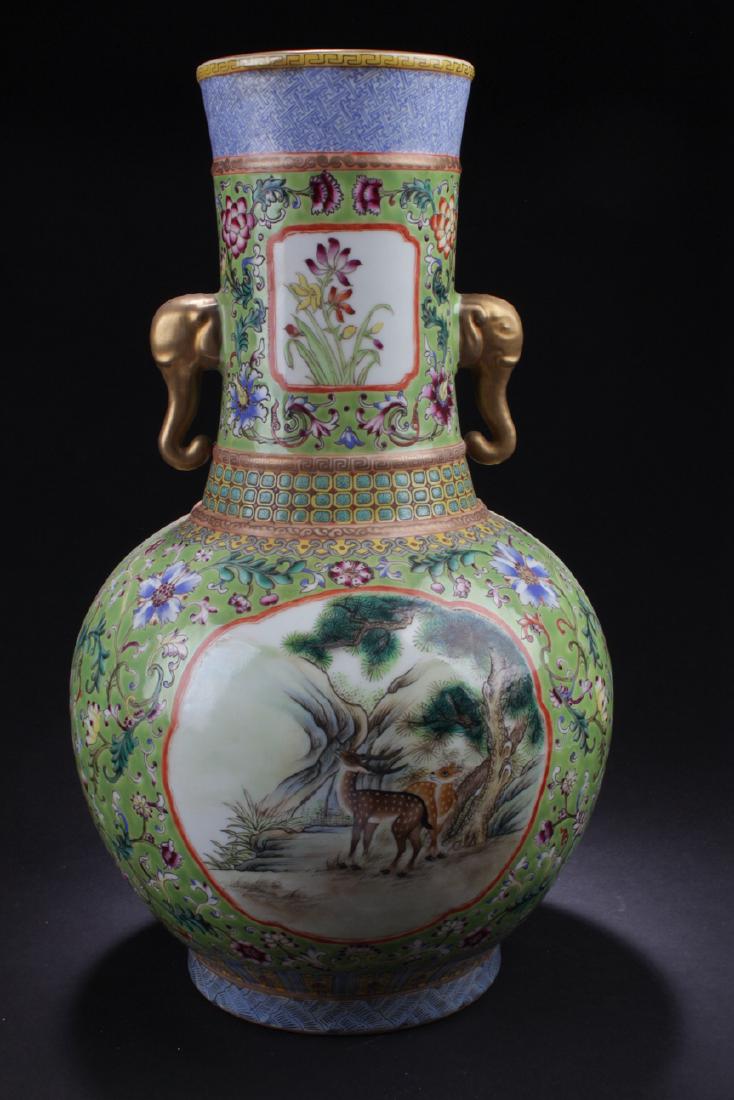 A Duo-handled Chinese Windowed Estate Porcelain Vase: A Duo-handled Chinese Windowed Estate Porcelain Vase. Height: 13.5 (inch).