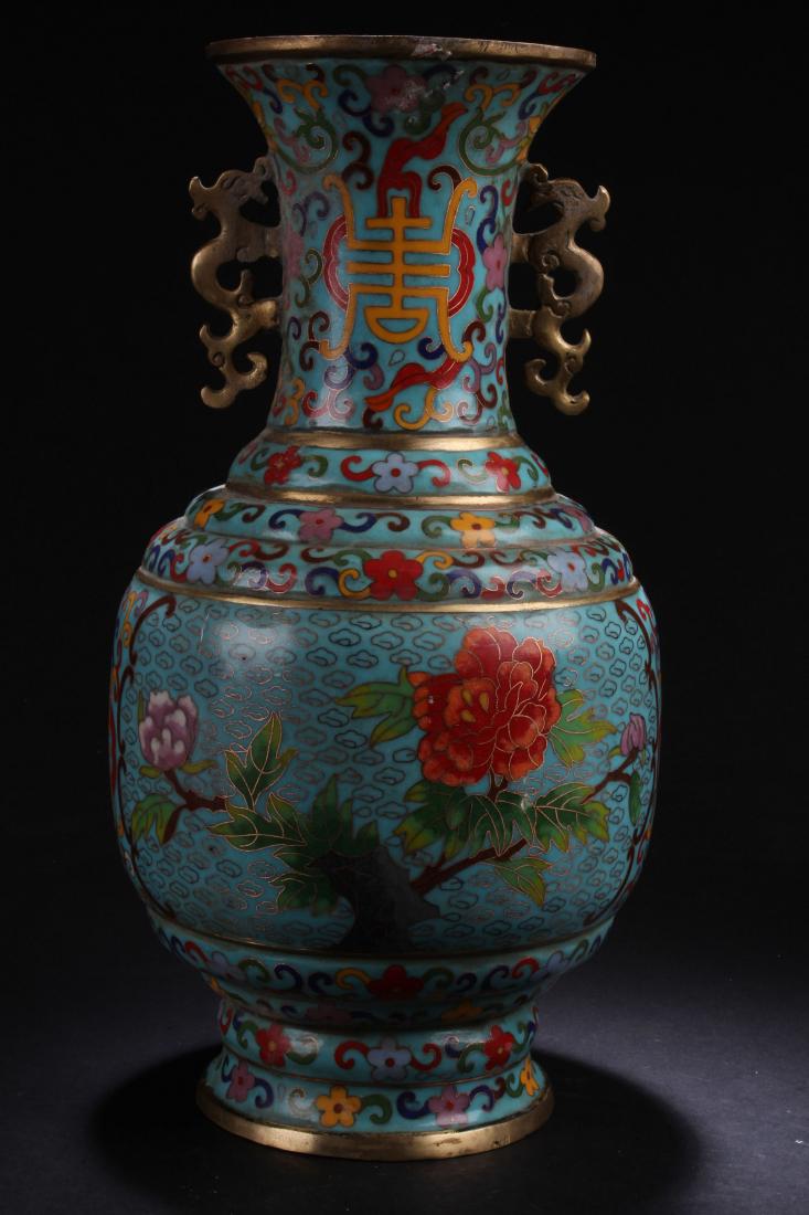 An Estate Chinese Duo-handled Cloisonne Vase Display (1 of 8)