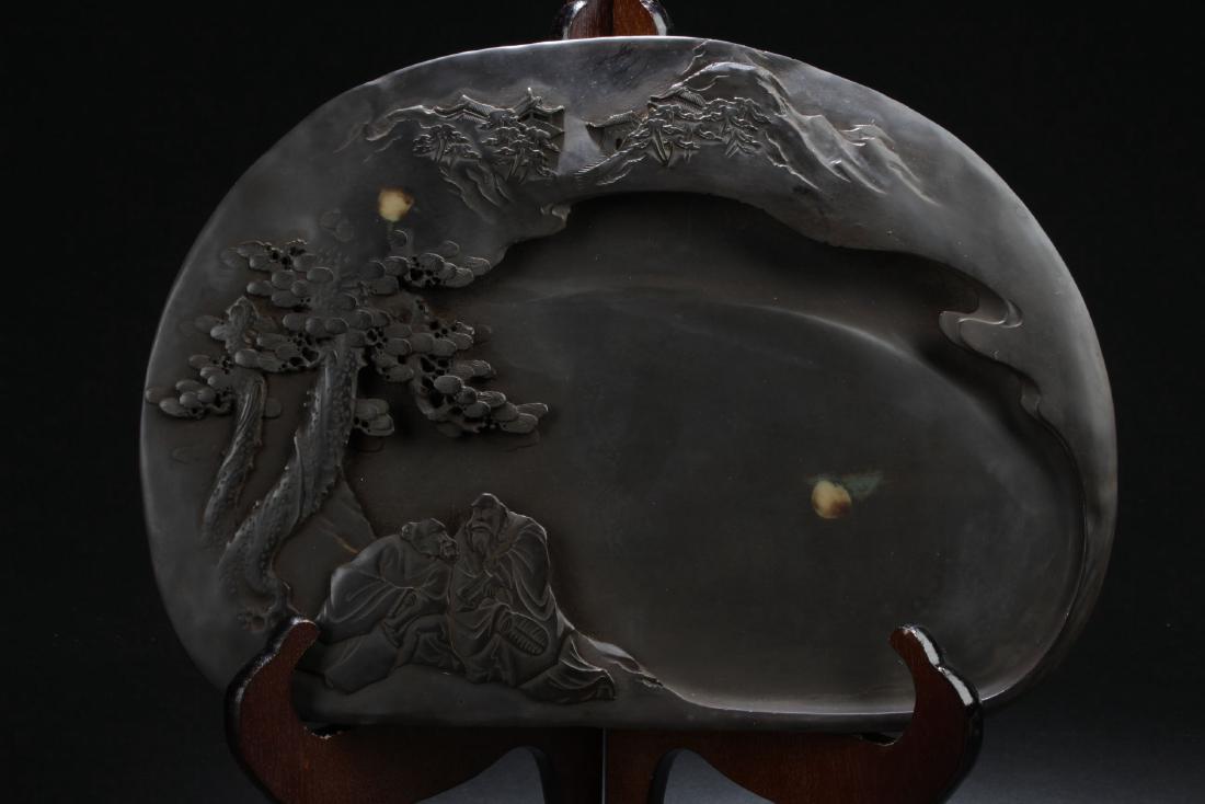 A Mountain-view Chinese Anicent-framing Inkstone: A Mountain-view Chinese Anicent-framing Inkstone Display . Dimension: 12 x 8.5 (inch). Height: 0.75 (inch).
