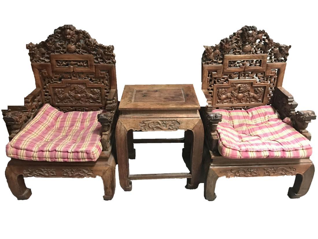 Chinese Hardwood Chair Set (one Table with Two (1 of 8)