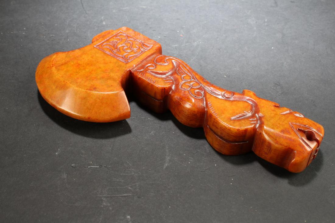 A Chinese Jade Battle-axe Figure Display: A Chinese Jade Battle-axe Figure Display . Length: 7 (inch).
