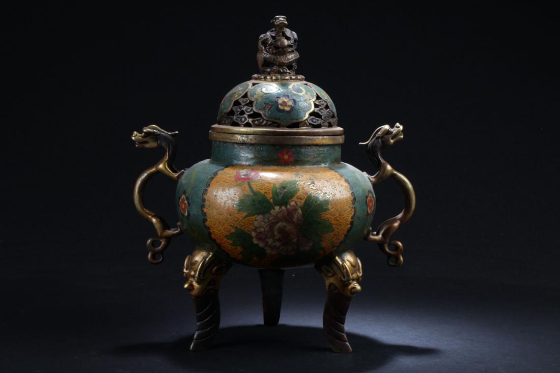A Chinese Tri-podded Estate Dragon-decorating Cloisonne (1 of 10)