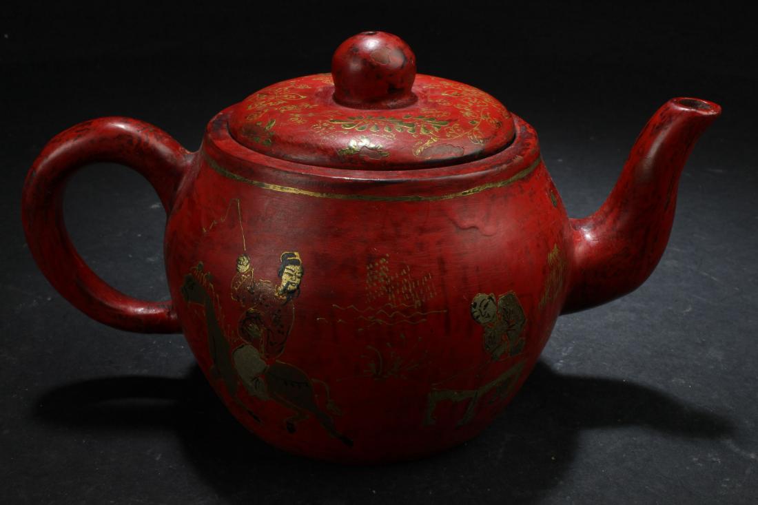 A Chinese Lidded Estate Story-telling Tea Pot Display (1 of 8)