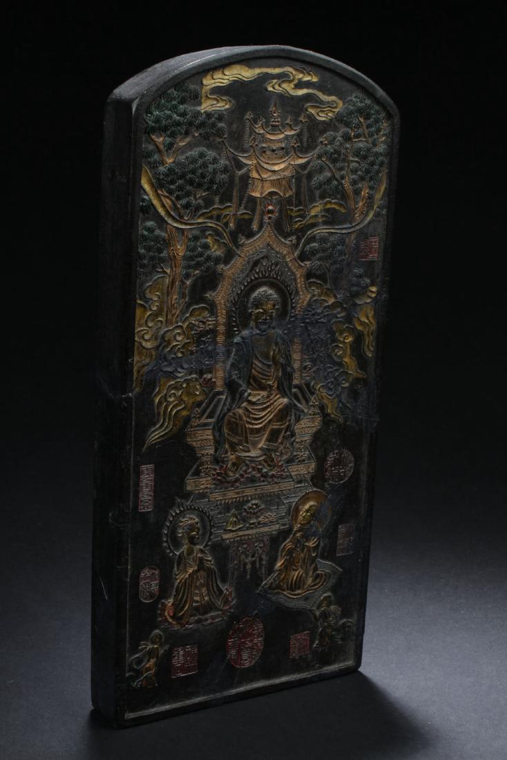 An Estate Buddha-framing Chinese Inkstone: An Estate Buddha-framing Chinese Inkstone. Dimension: 10 x 4.5 (inch).