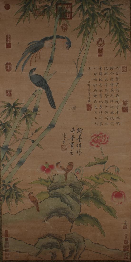A Chinese Sparrow-fortune Nature-sceen Scroll Display (1 of 5)