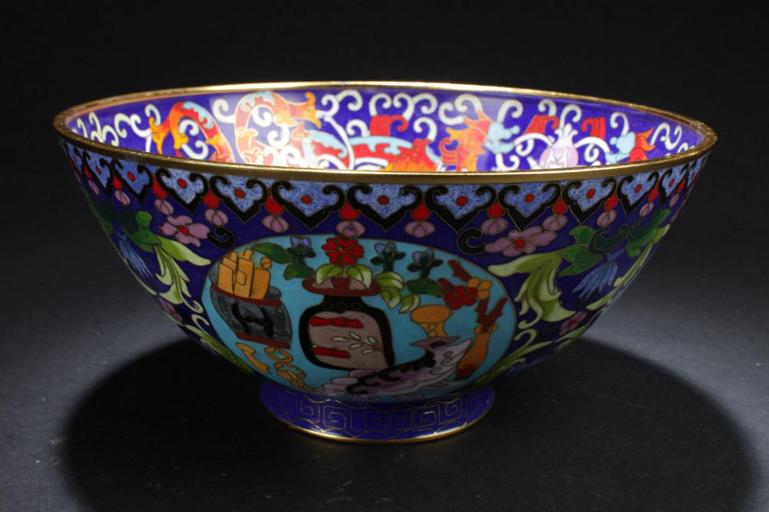 A Chinese Circular Bat-framing Estate Cloisonne Bowl (1 of 10)
