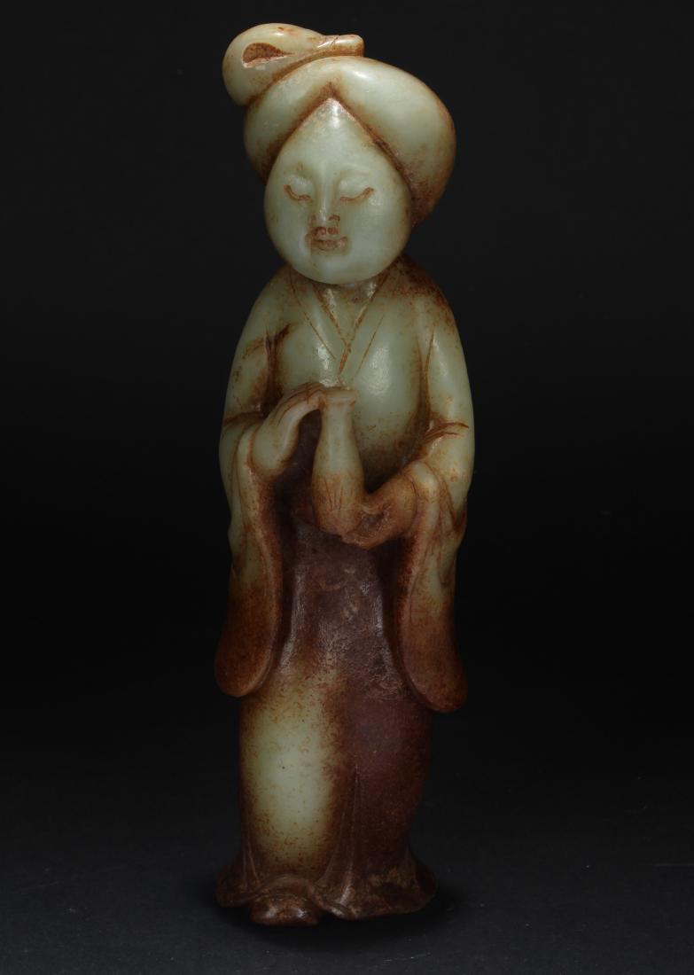 An Old-jade Curving Chinese Lady Portrait Statue (1 of 4)