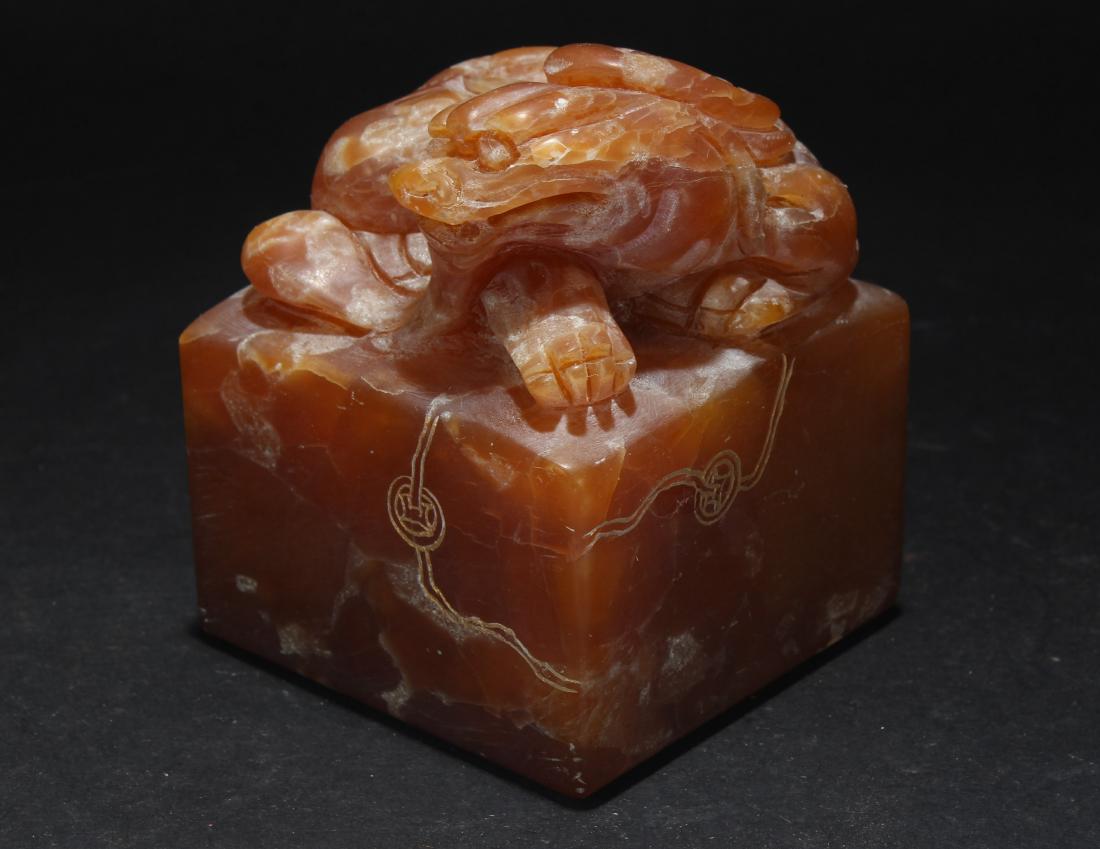 An Estate Chinese Anicent-framing Soapstone Display: An Estate Chinese Anicent-framing Soapstone Display . Height: 2.75 (inch). Length: 2.25 (inch). Width: 2.25 (inch).