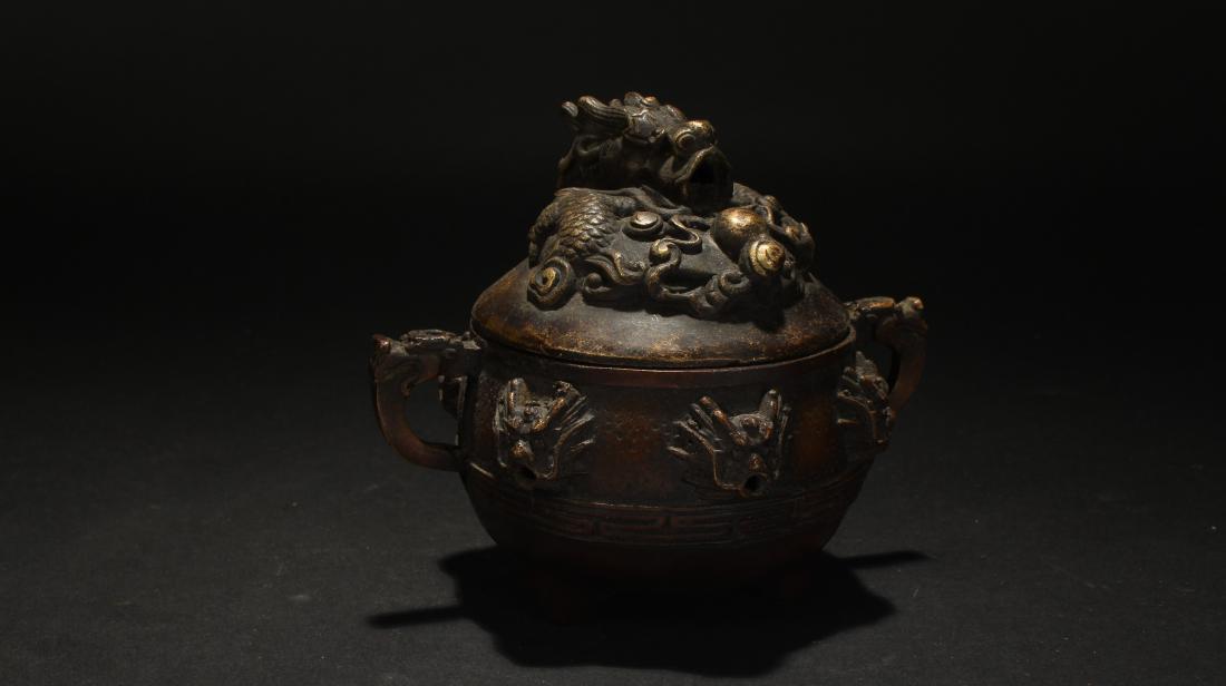 A Lidded Chinese Dragon-decorating  Estate Censer (1 of 5)