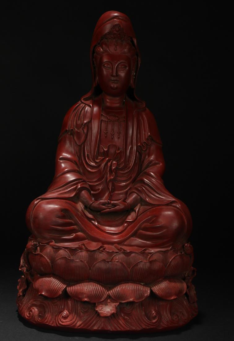 A Chinese Seated Guanyin Lacquer Display Statue (1 of 5)