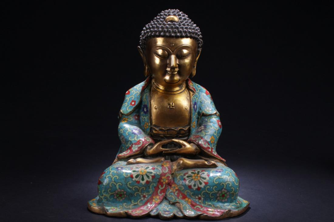 An Estate Peaceful Chinese Cloisonne Buddha Statue (1 of 8)