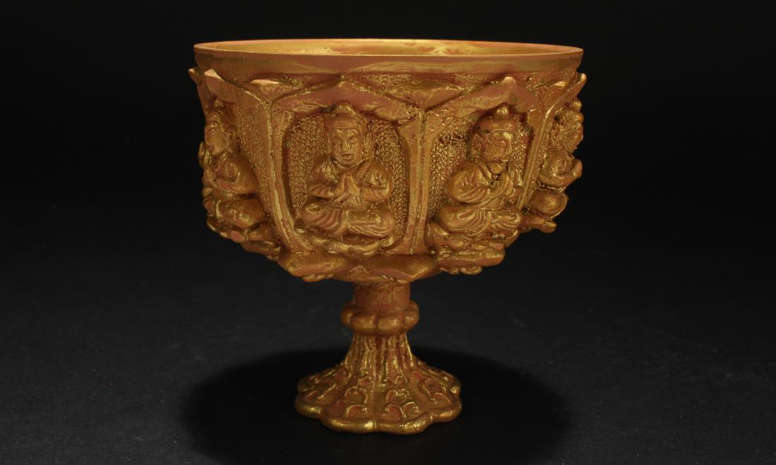 An Estate Religious Chinese Gilt Display Cup: An Estate Religious Chinese Gilt Display Cup. Opening Diameter: 3.75 (inch). Height: 3.5 (inch).