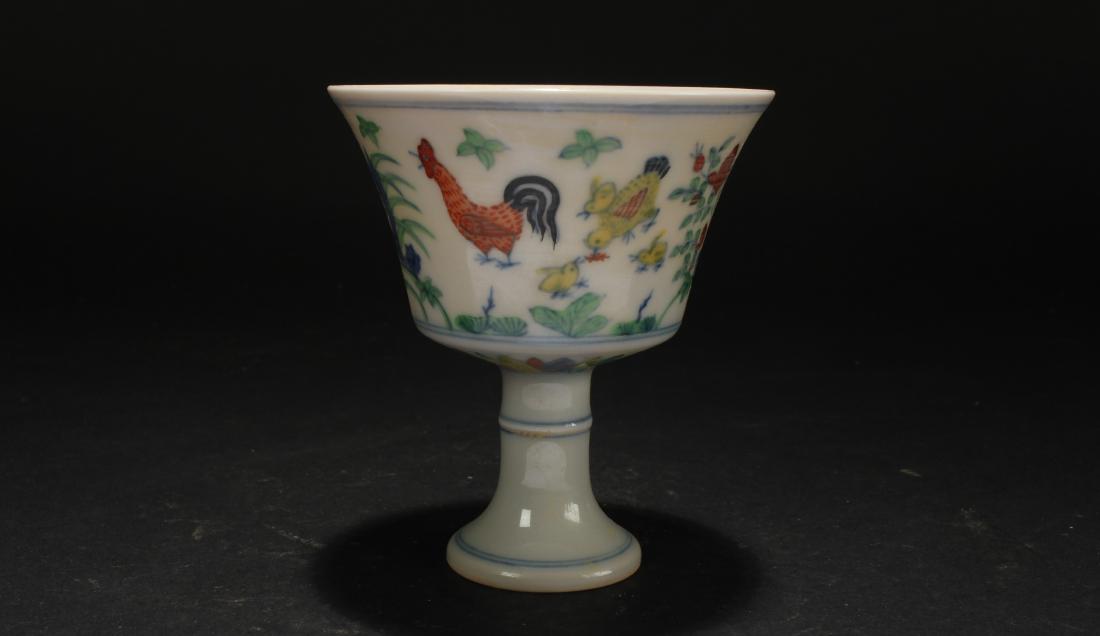 A Tall-end Chinese Rooster-fortune Estate Porcelain Cup: A Tall-end Chinese Rooster-fortune Estate Porcelain Cup . Height: 3.5 (inch). Length: 3.1 (inch).