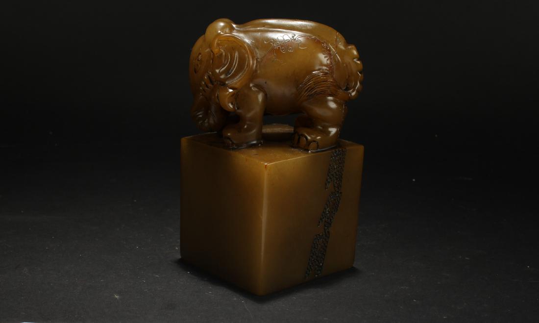 A Chinese Myth-beast Fortune Estate Soapstone Seal: A Chinese Myth-beast Fortune Estate Soapstone Seal Display . Height: 6 (inch).