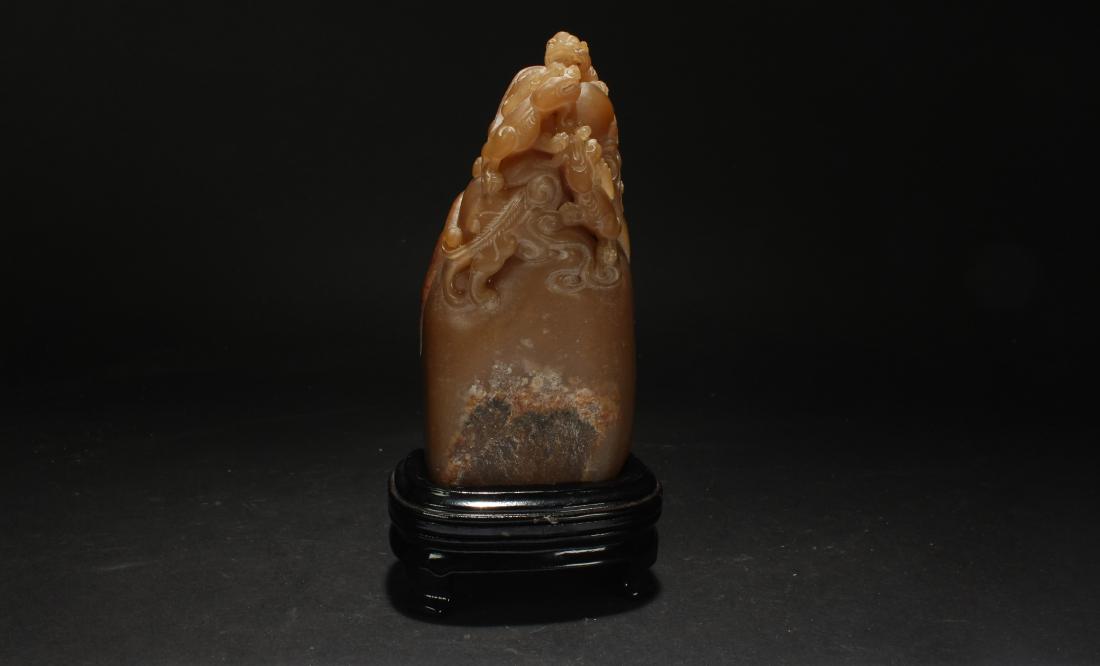 An Estate Chinese Myth-beast Soapstone Display: An Estate Chinese Myth-beast Soapstone Display . Height: 6 (inch). Length: 4.75 (inch). Width: 3.25 (inch).