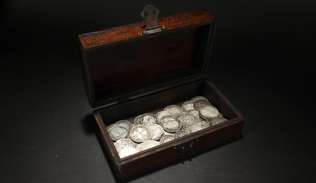 A Chinese Coin-filled Estate Wooden Display Box (1 of 4)