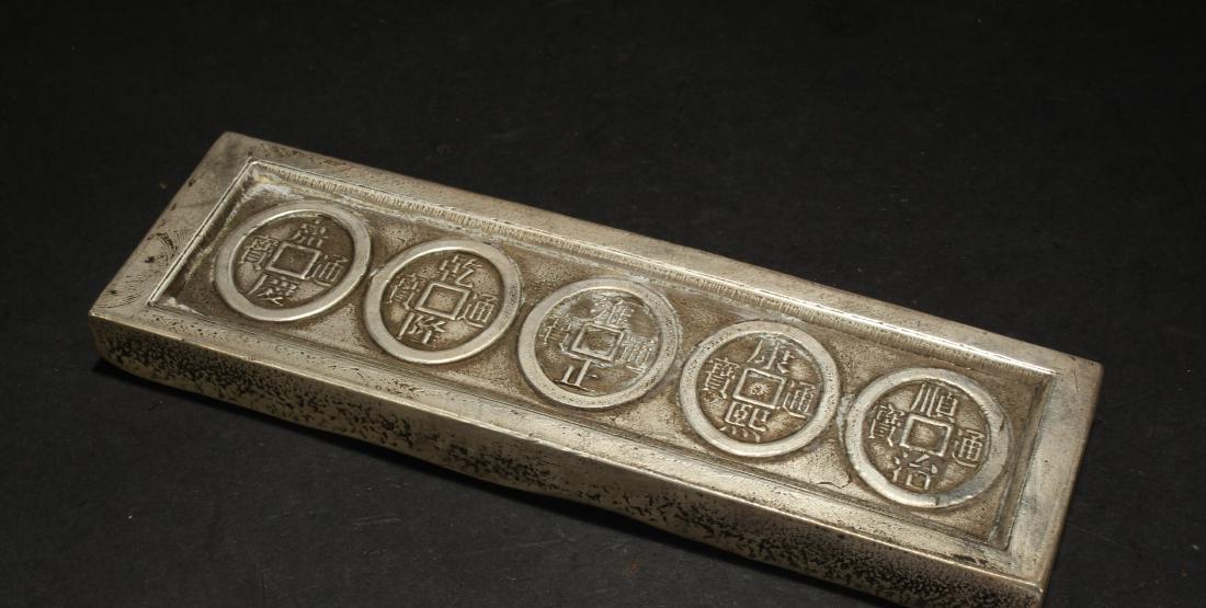 A Chinese Five-empire Estate Money Brick Display: A Chinese Five-empire Estate Money Brick Display . Height: 0.25 (inch). Length: 7.25 (inch). Width: 2.25 (inch).