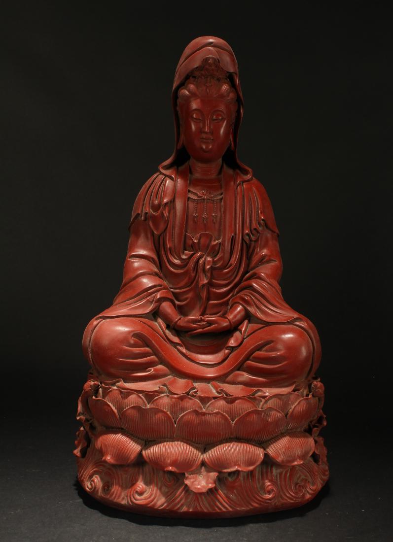 A Chinese Seated Estate Lacquer Guanyin Display Statue (1 of 7)