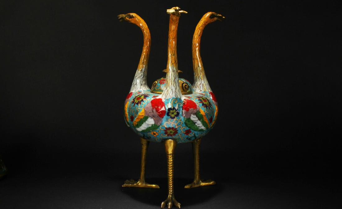 A Myth-beast Chinese Tri-podded Estate Cloisonne Censer: A Myth-beast Chinese Tri-podded Estate Cloisonne Censer . Height: 13.75 (inch).