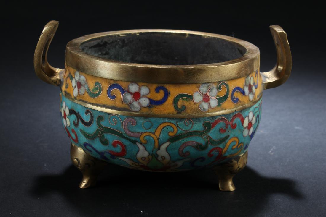 A Chinese Duo-handled Estate Cloisonne Censer: A Chinese Duo-handled Estate Cloisonne Censer