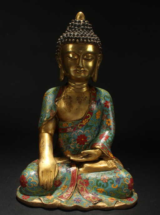 An Estate Chinese Bat Framing Cloisonne Buddha Statue
