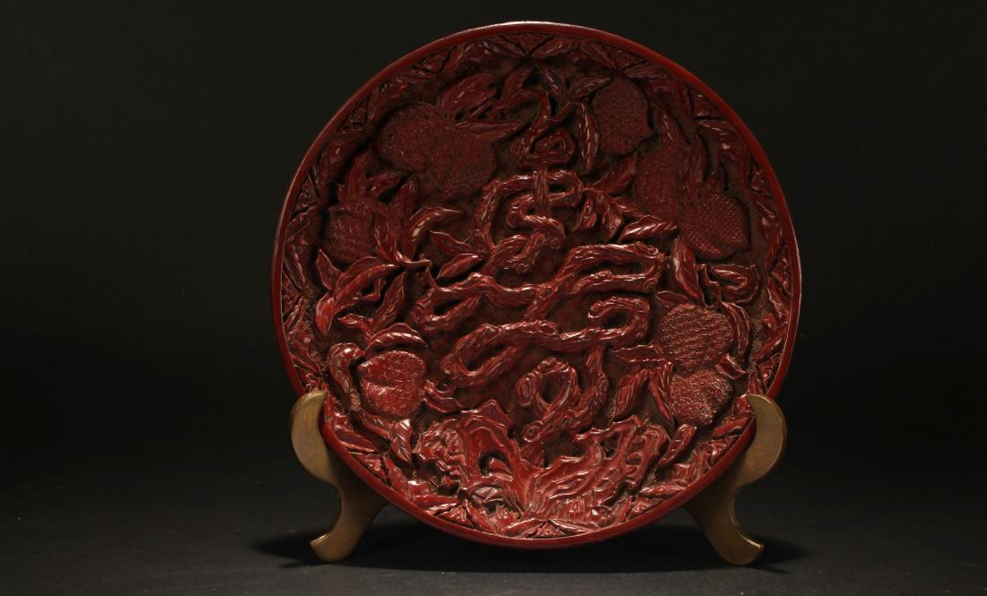 An Estate Chinese Peach-fortune Estate Lacquer Plate (1 of 8)