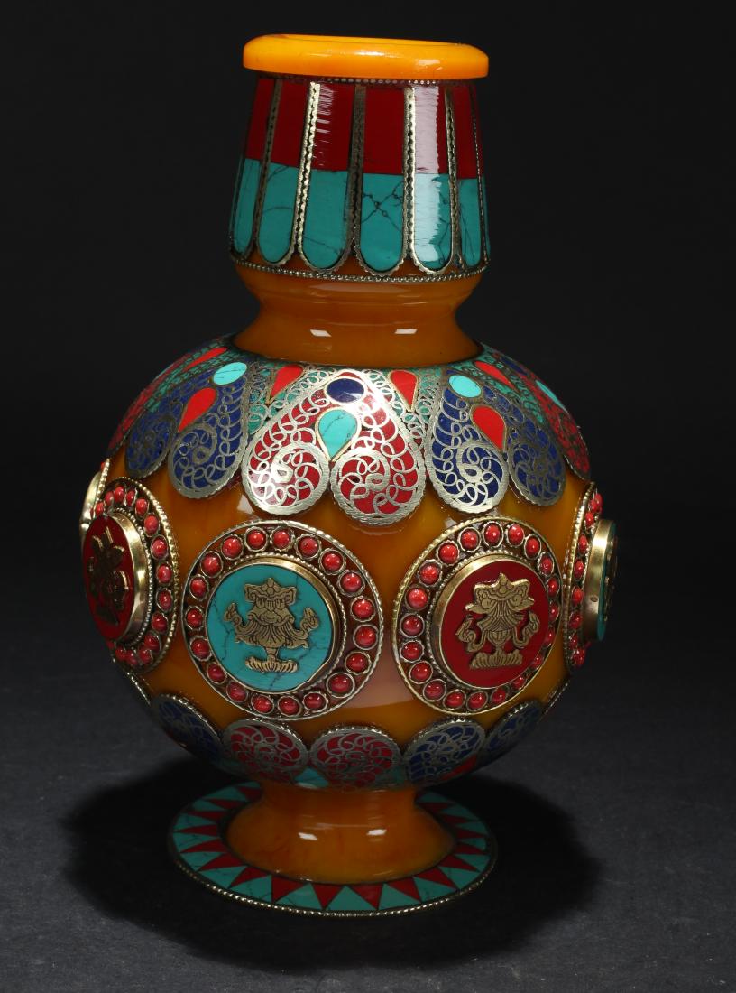 An Estate Tibetan Gem-decorating Religious Display Vase (1 of 5)