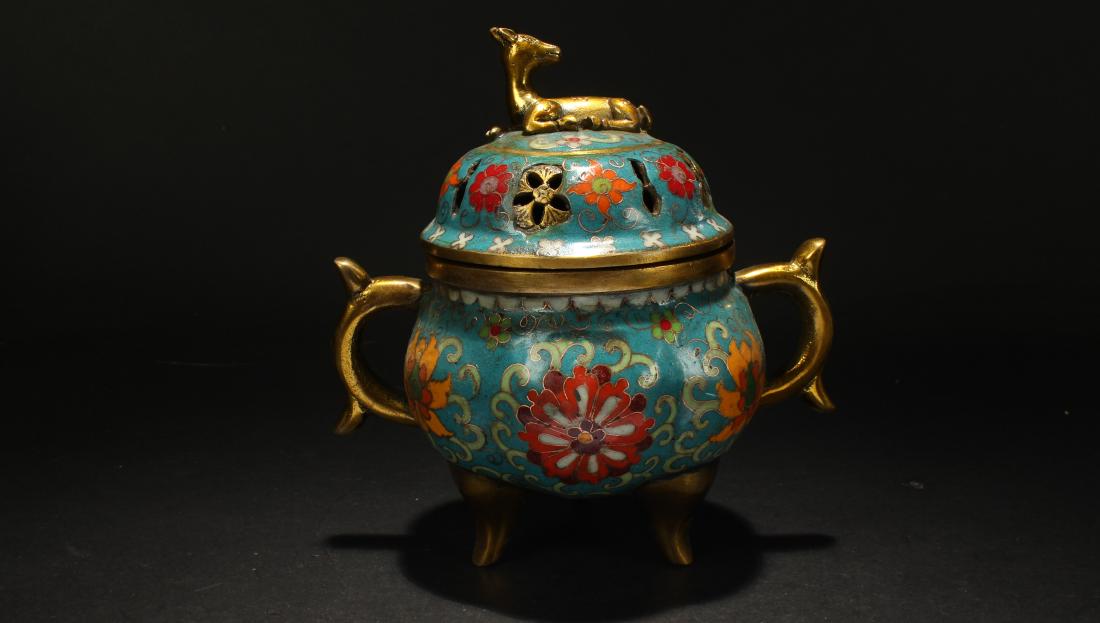An Estate Chinese Lidded Cloisonne Censer Display: An Estate Chinese Lidded Cloisonne Censer Display . Height: 7 (inch). Width: 7 (inch).