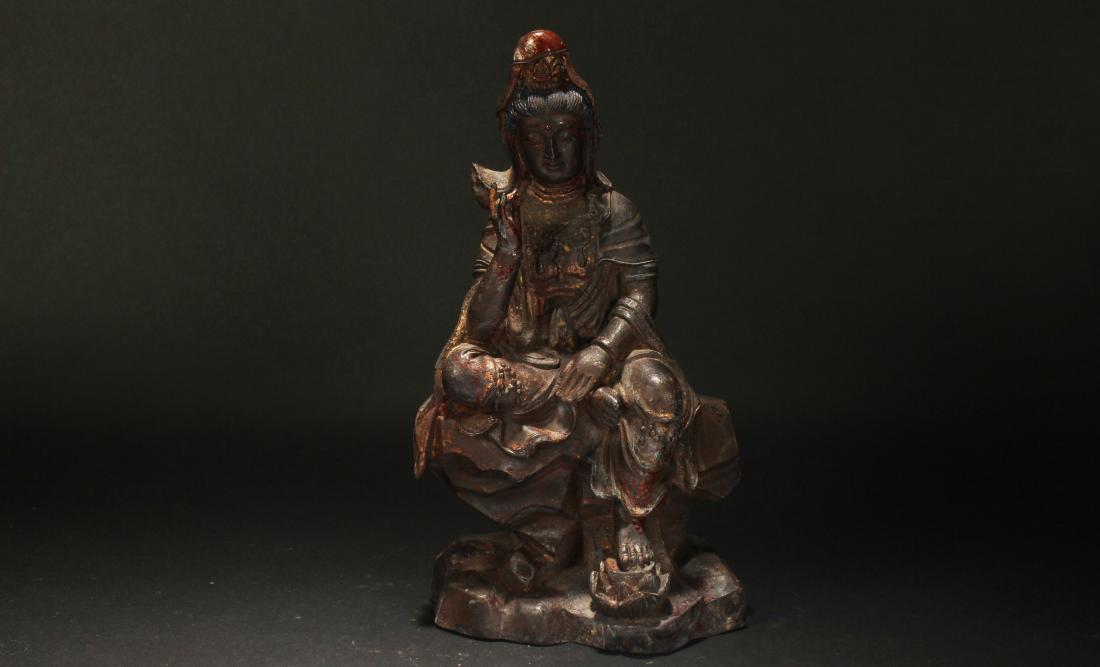An Estate Chinese Seated Pondering-pose Guanyin Statue: An Estate Chinese Seated Pondering-pose Guanyin Statue . Height: 9.75 (inch).