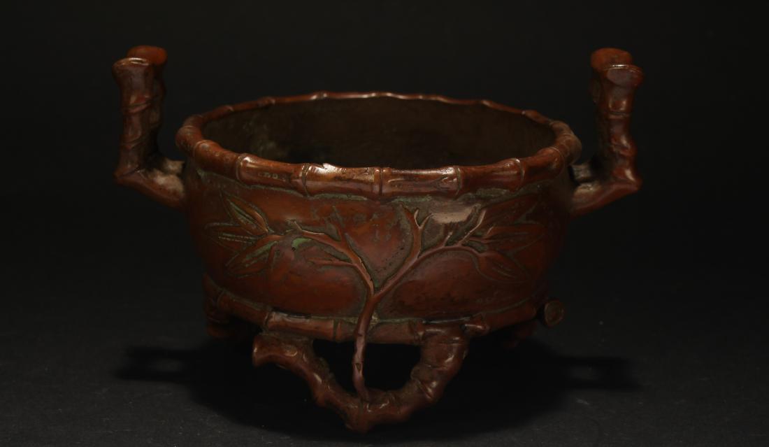 A Chinese Bamboo-fortune Estate Censer Display: A Chinese Bamboo-fortune Estate Censer Display . Height: 3 (inch). Opening Diameter: 4.75 (inch).