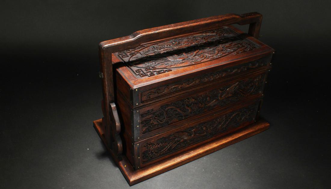 A Handled Chinese Dragon-decorating Wooden Box (1 of 7)