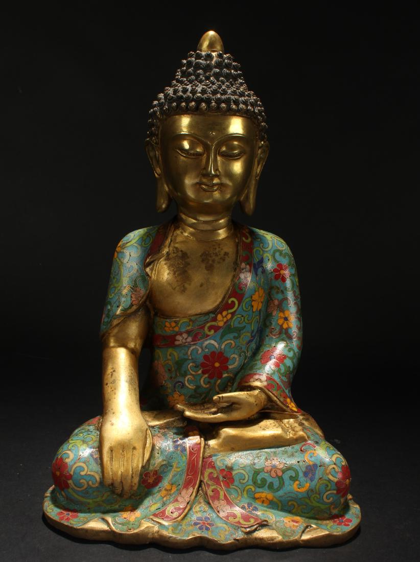 An Estate Chinese Bat-framing  Cloisonne Buddha Statue (1 of 6)