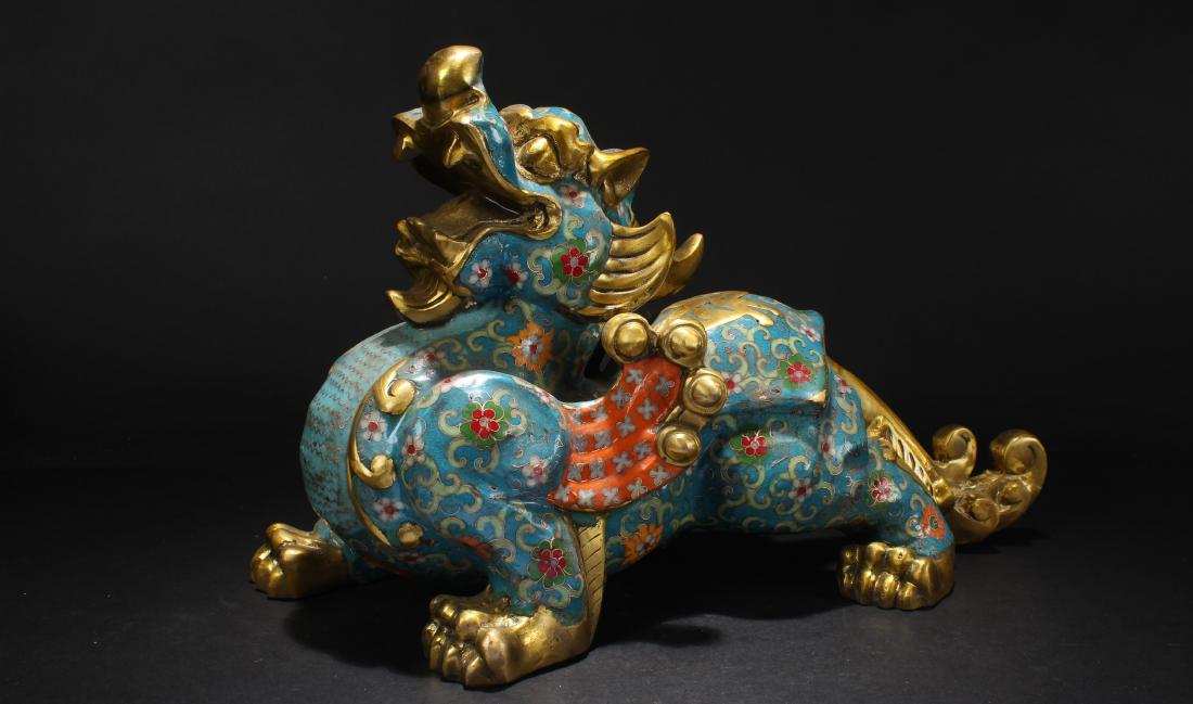 A Chinese Bat-framing Estate Cloisonne Myth-beast (1 of 5)