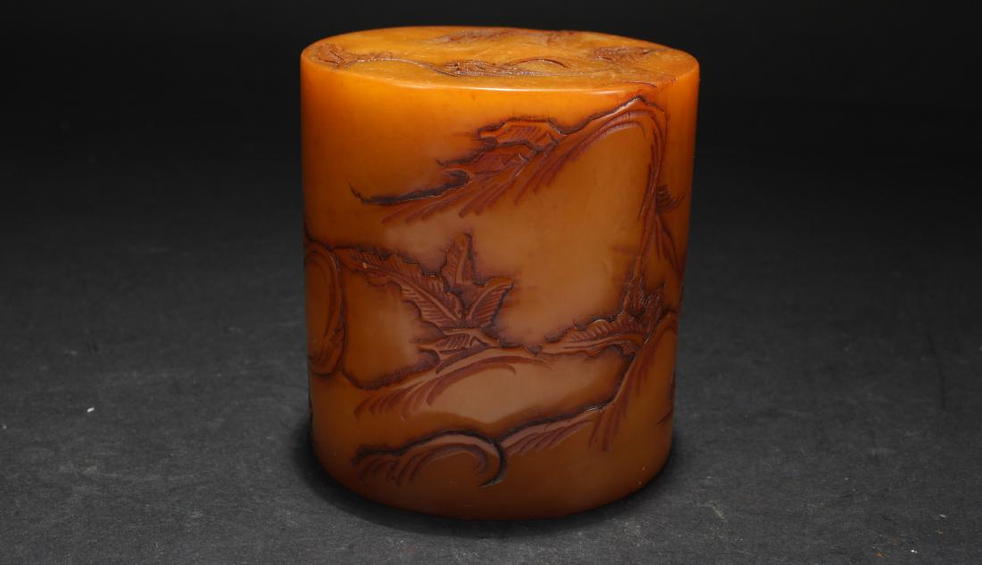 A Chinese Circular Estate Soapstone Religious Seal: A Chinese Circular Estate Soapstone Religious Seal . Height: 3.25 (inch). Width: 3.15 (inch).