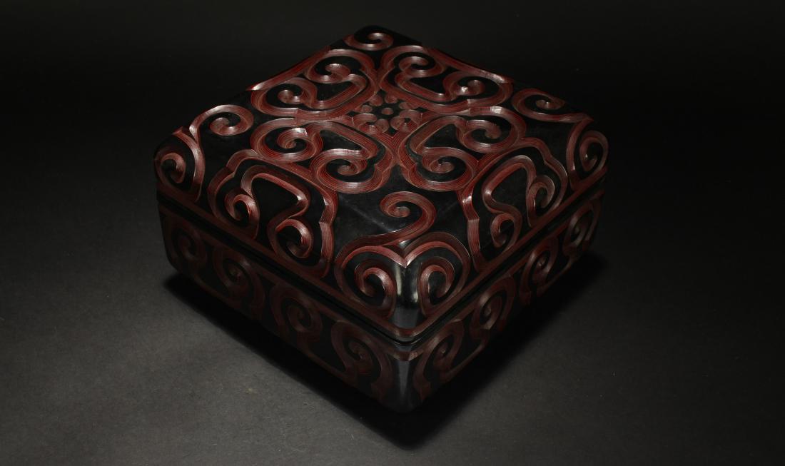 An Estate Chinese Black Bat-framing Lidded Lacquer Box (1 of 7)