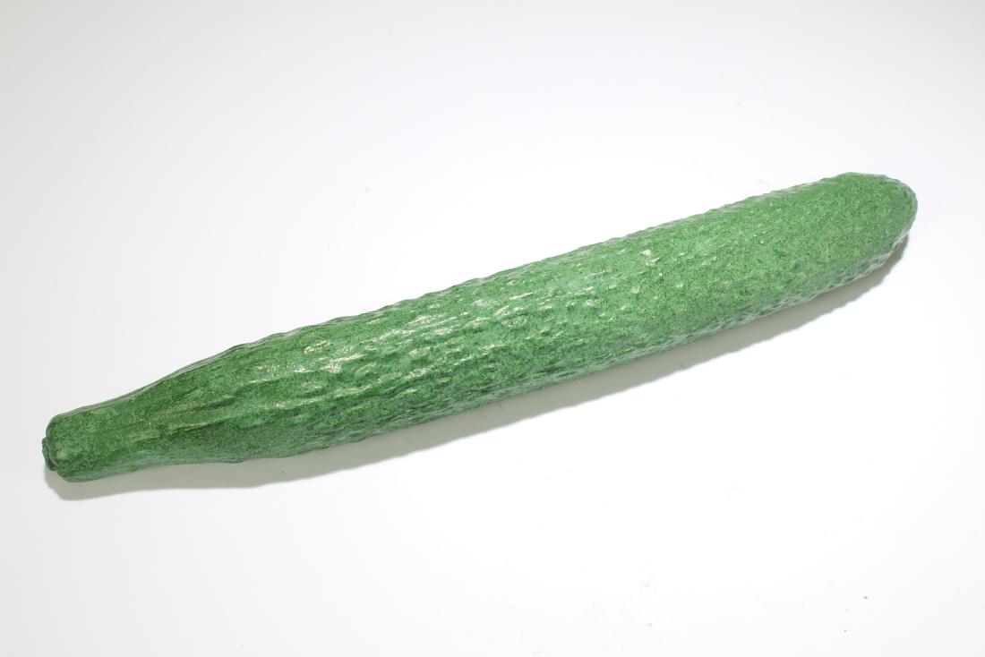 An Estate Chinese Fortune Melon Display Figure: An Estate Chinese Fortune Melon Display Figure. Height: 1.5 (inch). Length: 12 (inch). Width: 5 (inch).