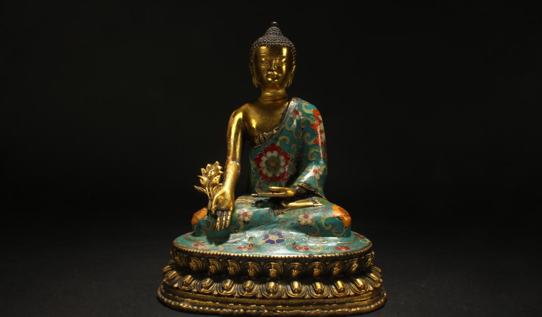 A Chinese Lotus-seated Religious Cloisonne Buddha (1 of 5)