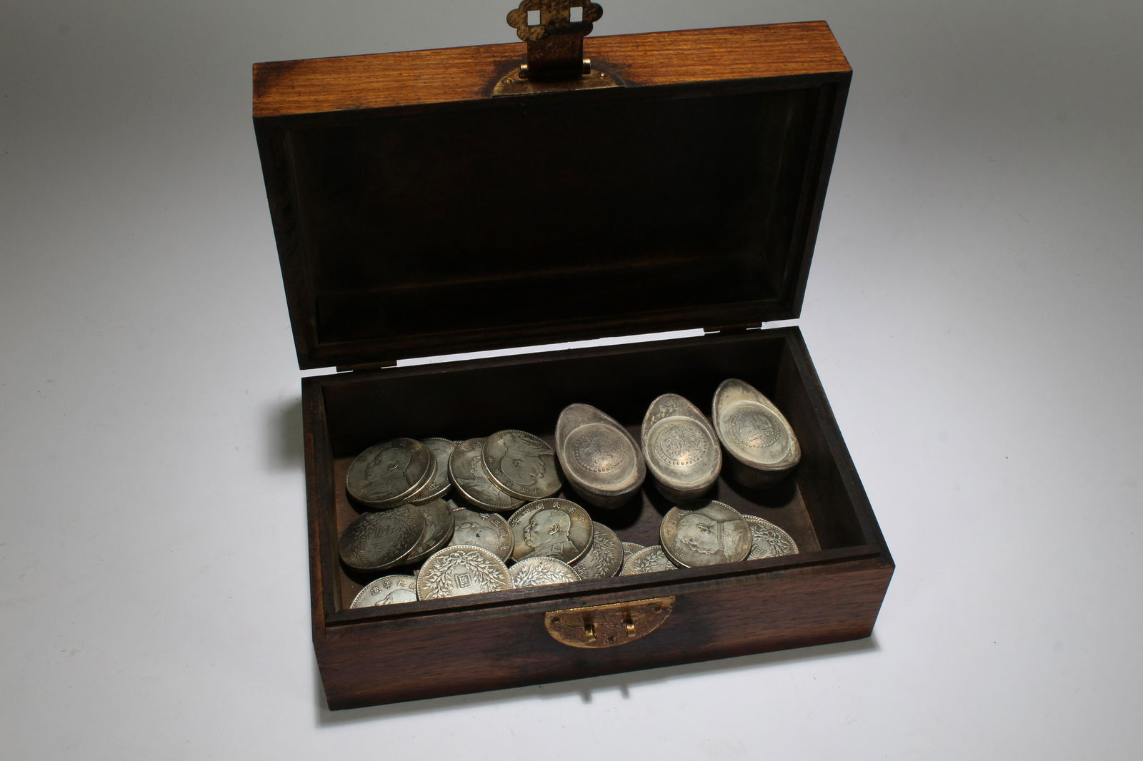 A Chinese Coin-filled Lidded Wooden Box (1 of 6)
