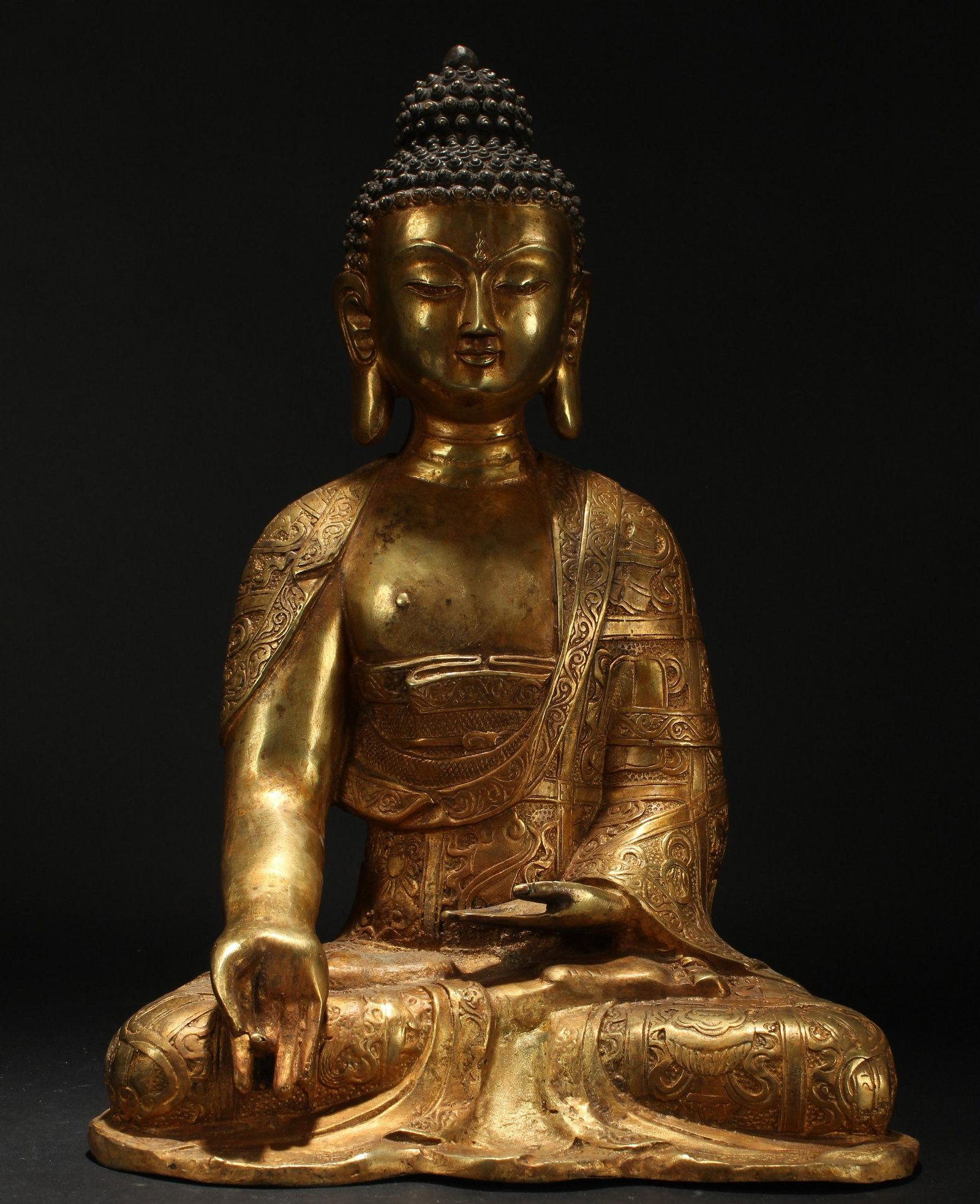 An Estate Chinese Gilt Pondering-pose Buddha Statue: An Estate Chinese Gilt Pondering-pose Buddha Statue Display . Height: 15.5 (inch).