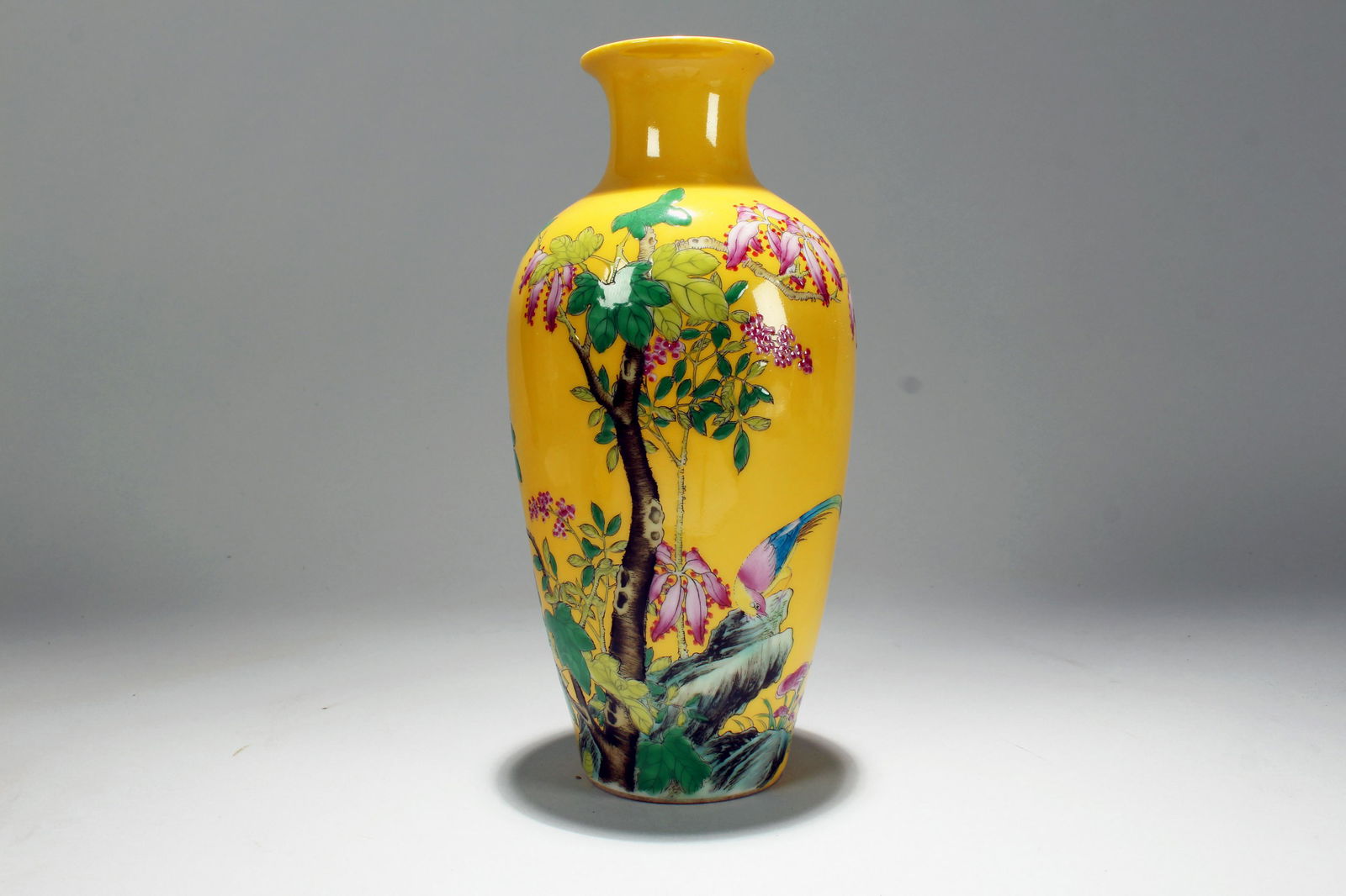 An Estate Chinese Poetry-framing Yellow Porcelain (1 of 7)